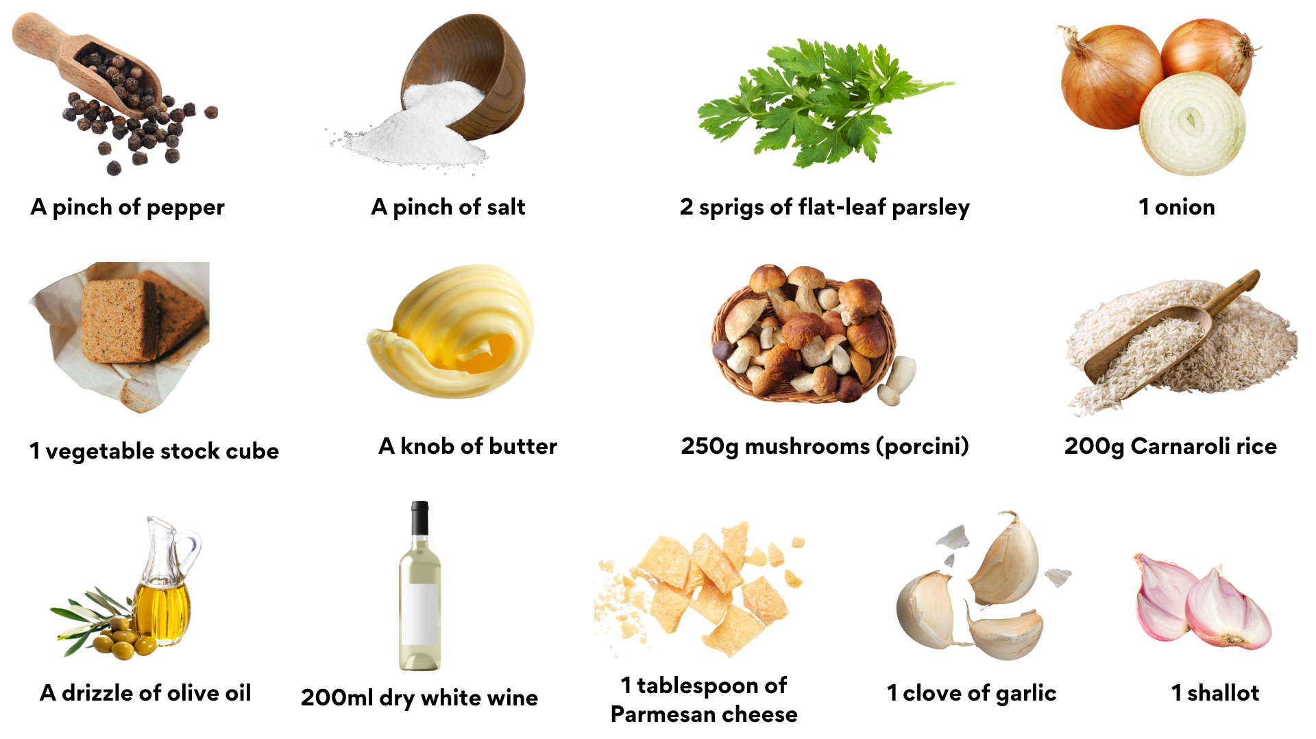 Mushroom risotto ingredients