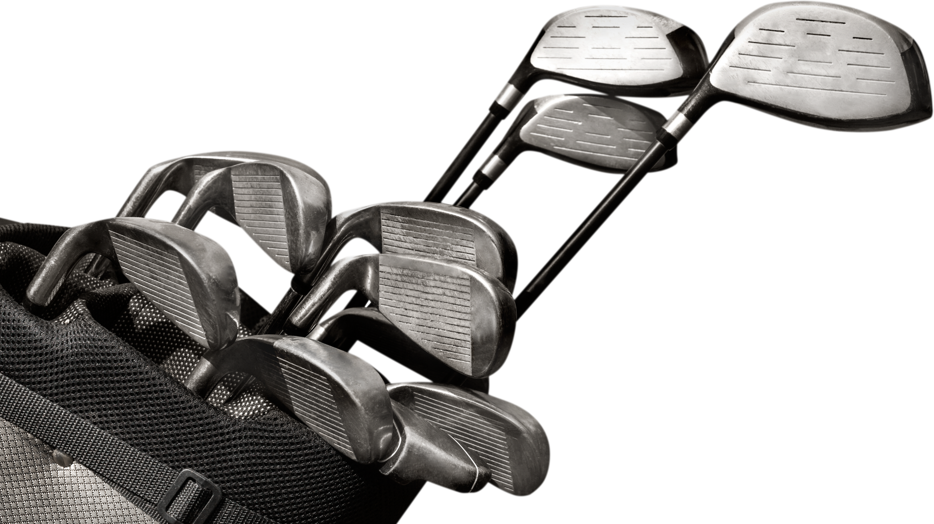 A golf bag with a full set of clubs