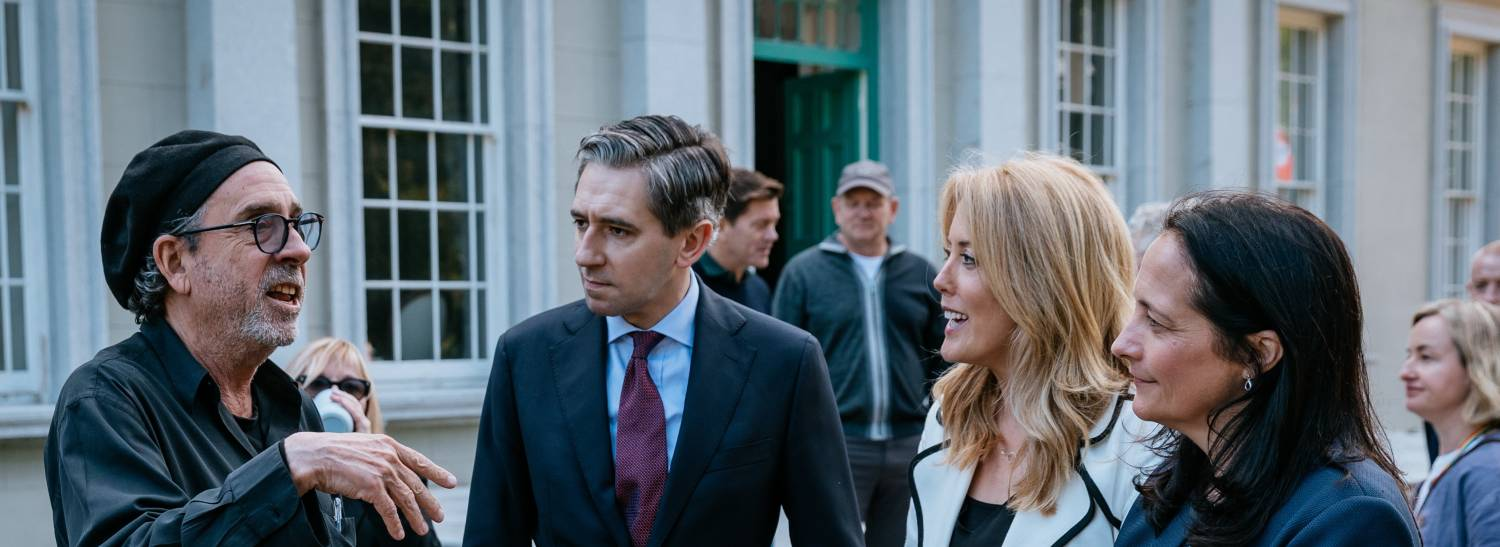 Tim Burton with Taoiseach Simon Harris, Désirée Finnegan and Catherine Martin