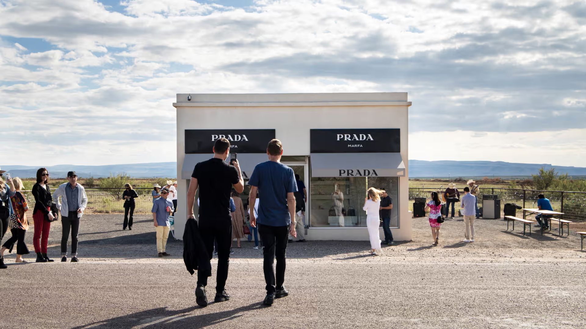 The artists Michael Elmgreen, right, and Ingar Dragset at Prada Marfa. 